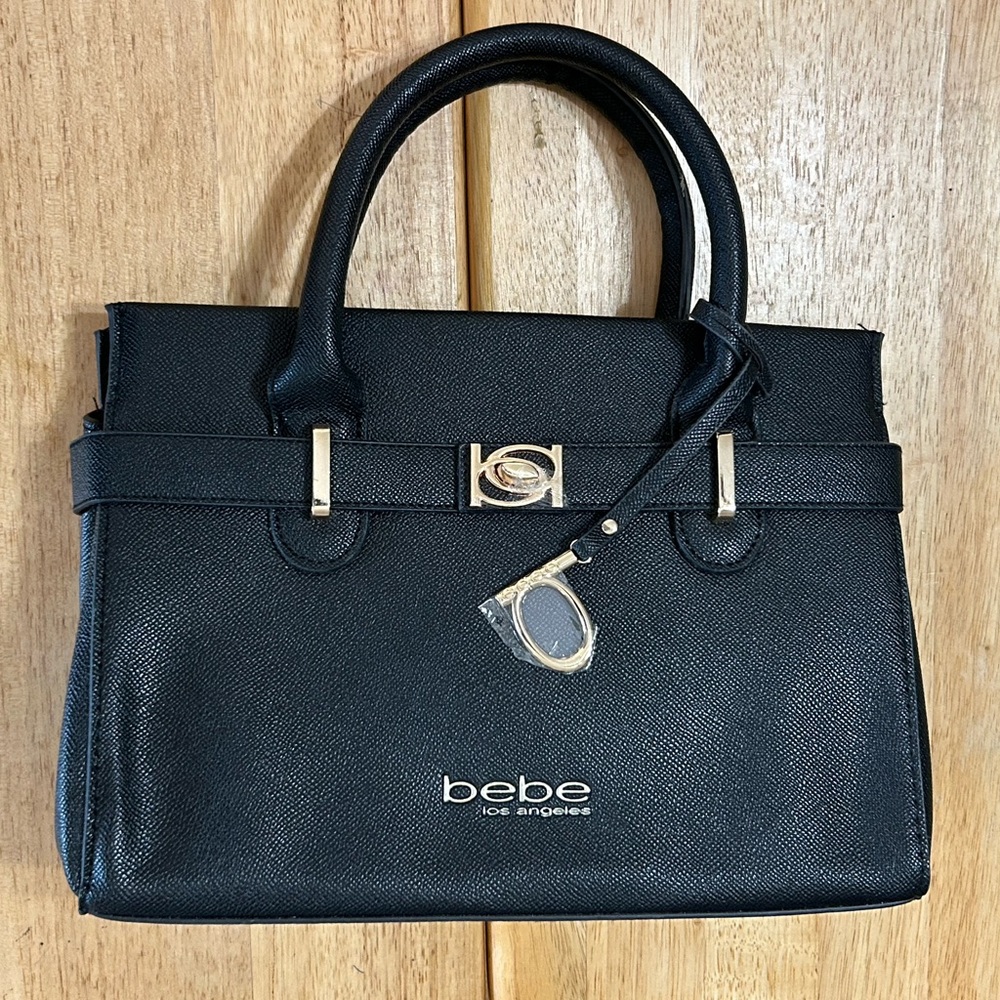 Bebe Black Satchel with Gold Accents